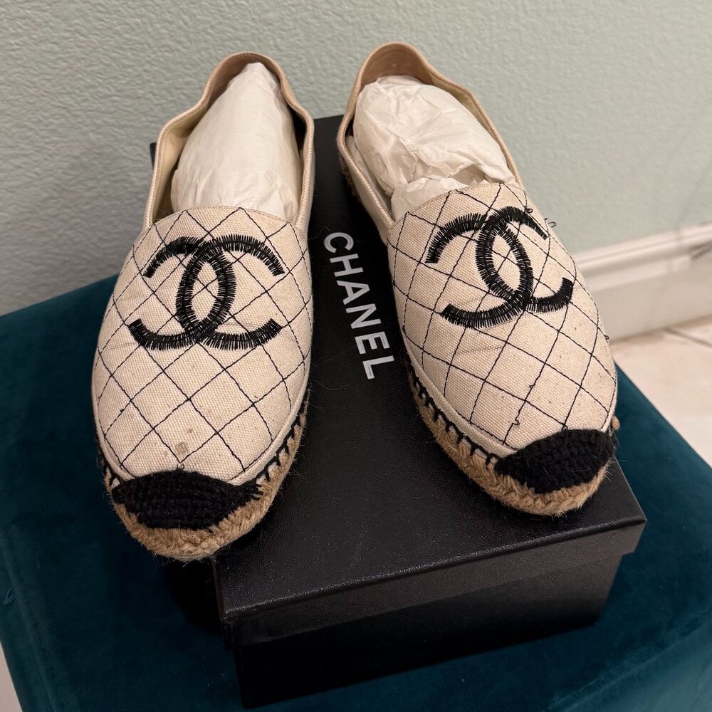 Chanel black and beige espadrilles